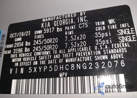 2022 Kia Telluride Sx z USA, uszkodzony, nr VIN 5XYP5DHC8NG232076